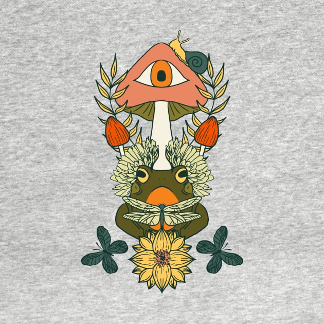 Retro Toadstool Psychedelic Frogs, Surreal Mushrooms, and Blooms by venglehart